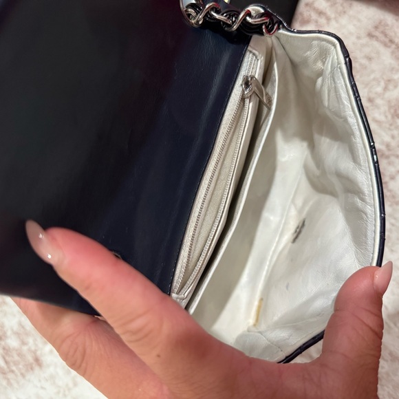 CHANEL Navy Blue Patent Quilted Mini Flap Crossbody with Silver Chain - Picture 5 of 9